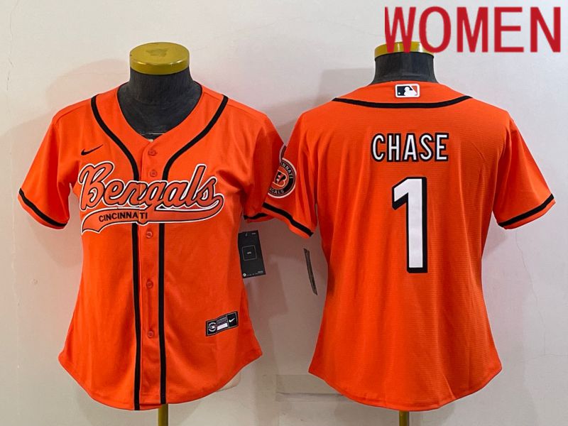Women Cincinnati Bengals 1 Chase Orange 2022 Nike Co branded NFL Jerseys